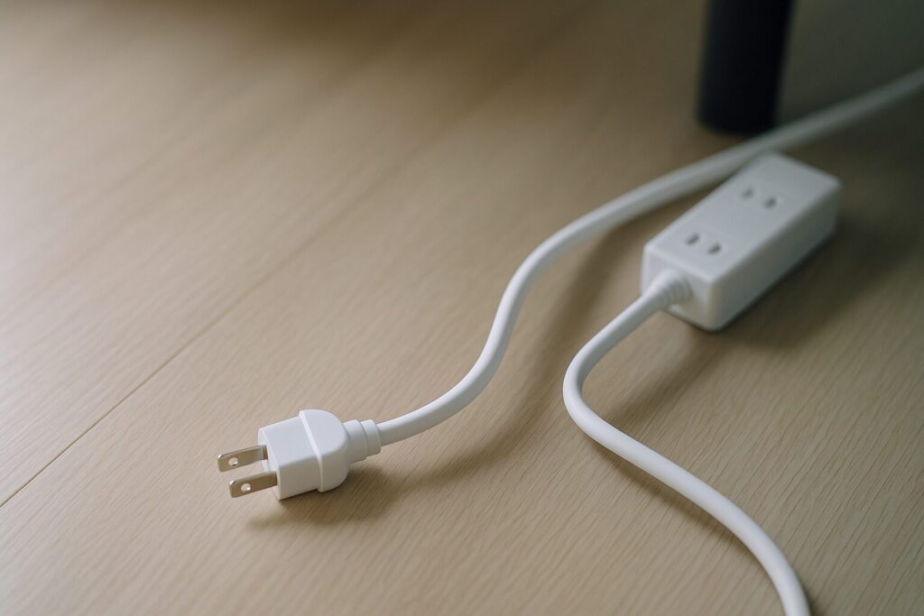 差し込み口の直前でわずかに軌道がズレ、刺しにくい電源ケーブルの様子