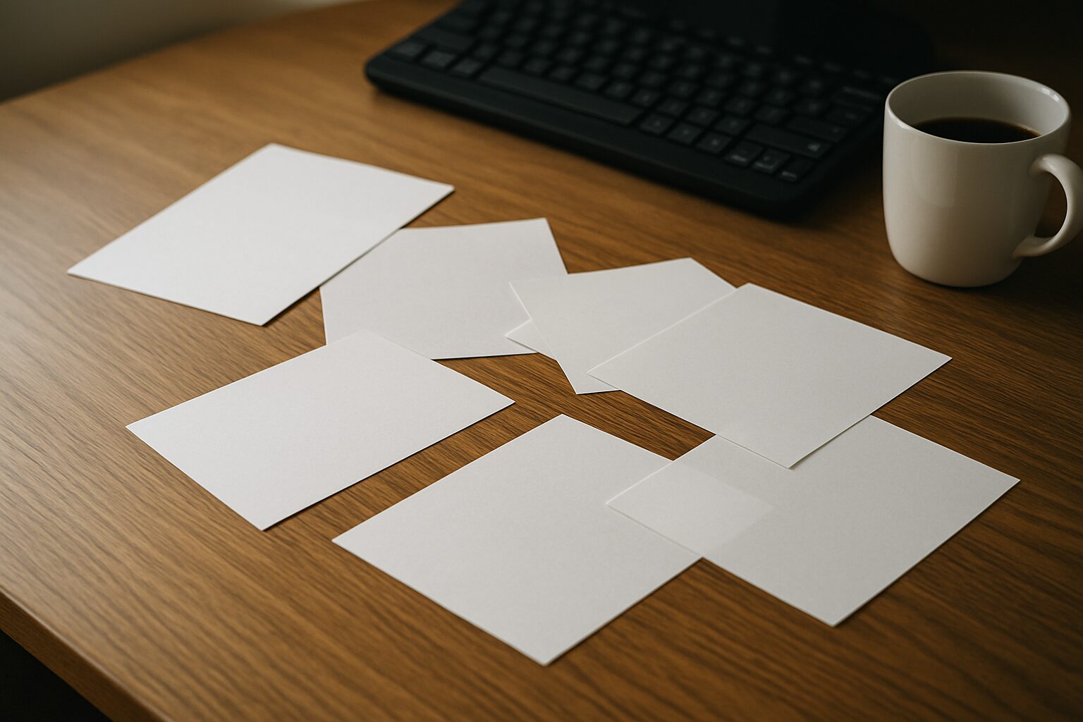 机の上に紙類が広がりやすい様子を静かに捉えたイメージ