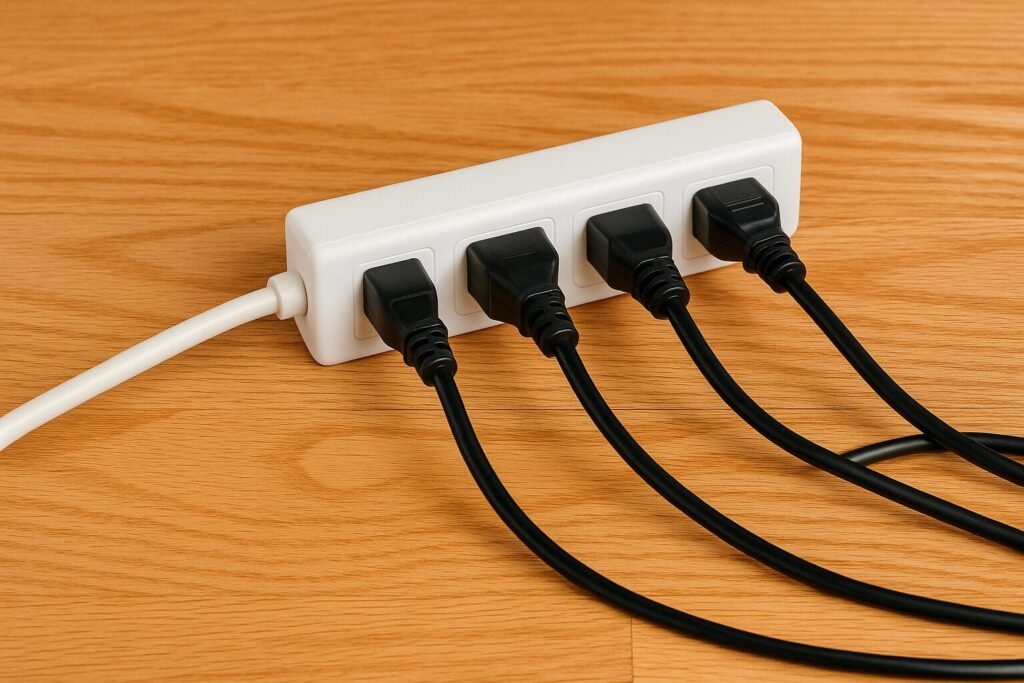 タップ周りのプラグが混ざって差し替えにくい状態を示す俯瞰シーン