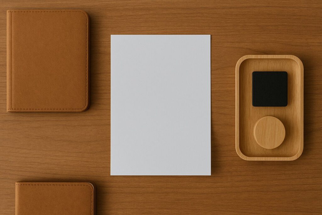 紙が隣の小物との段差でわずかに浮き置きづらくなっている俯瞰イメージ