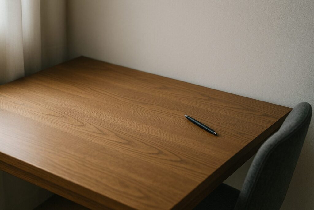 音が入りにくいデスクの配置を表す静かなワークスペースの実写風アイキャッチ