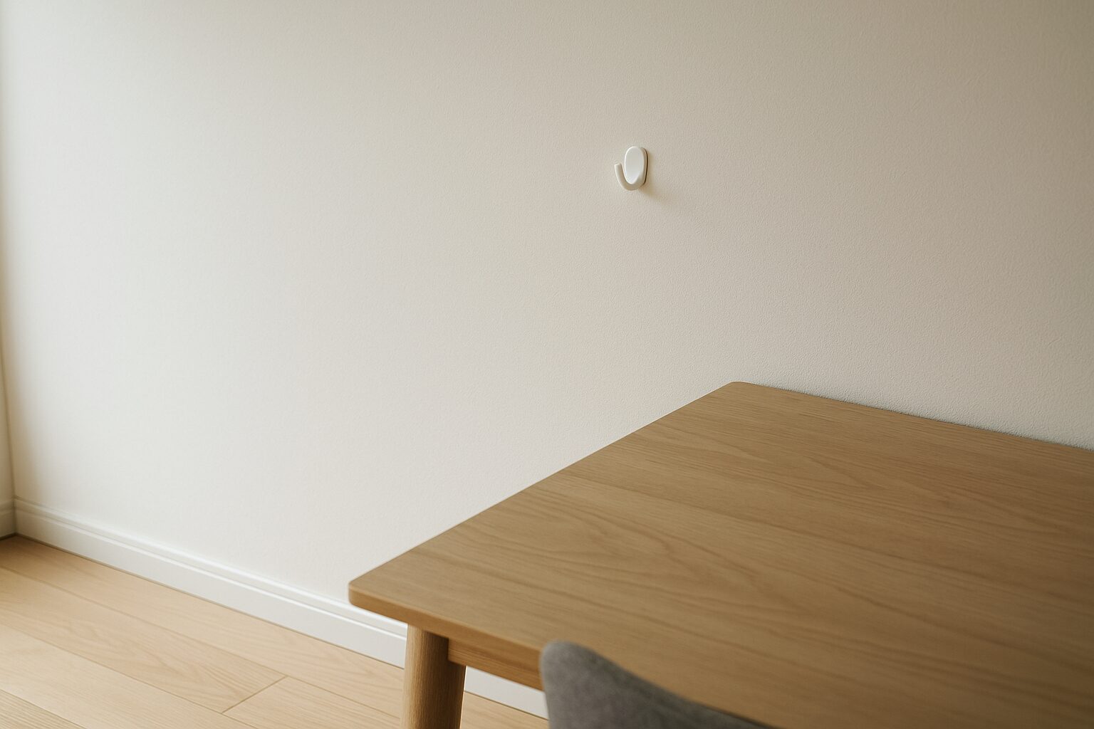 壁の高さに合わせたバッグ用フックが静かに写る帰宅動線のイメージ写真