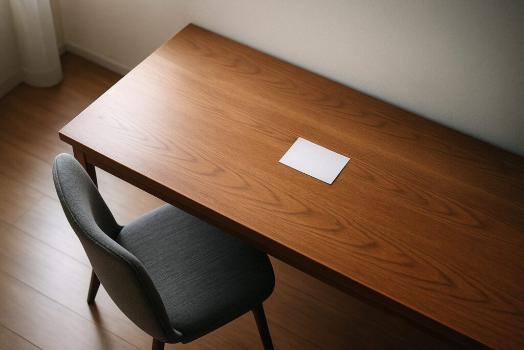 音がまっすぐ届かないよう椅子と机の向きを軽くずらしたデスク配置の実写風イメージ