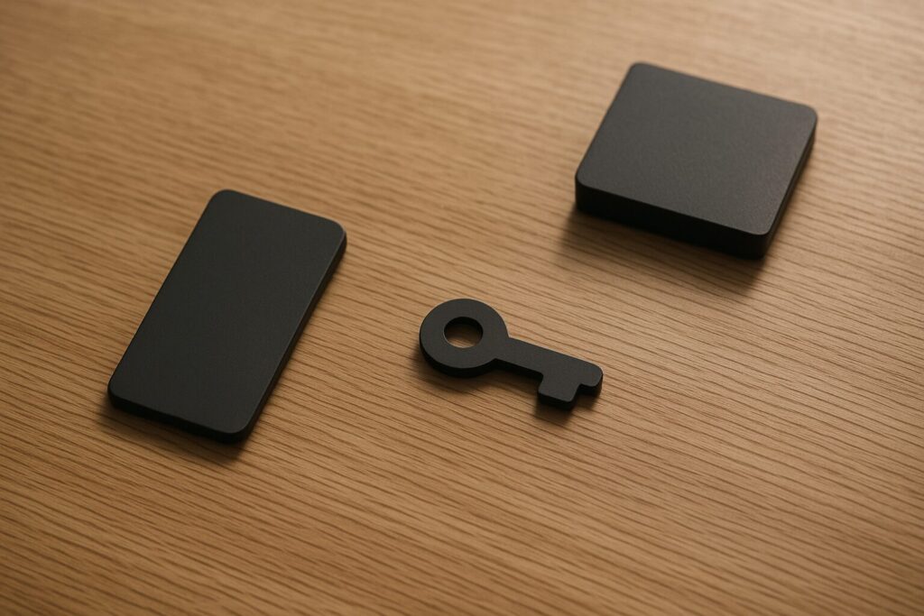 朝の小物が高さと向きの違いでバラバラに置かれ、視線が迷う状態の俯瞰写真