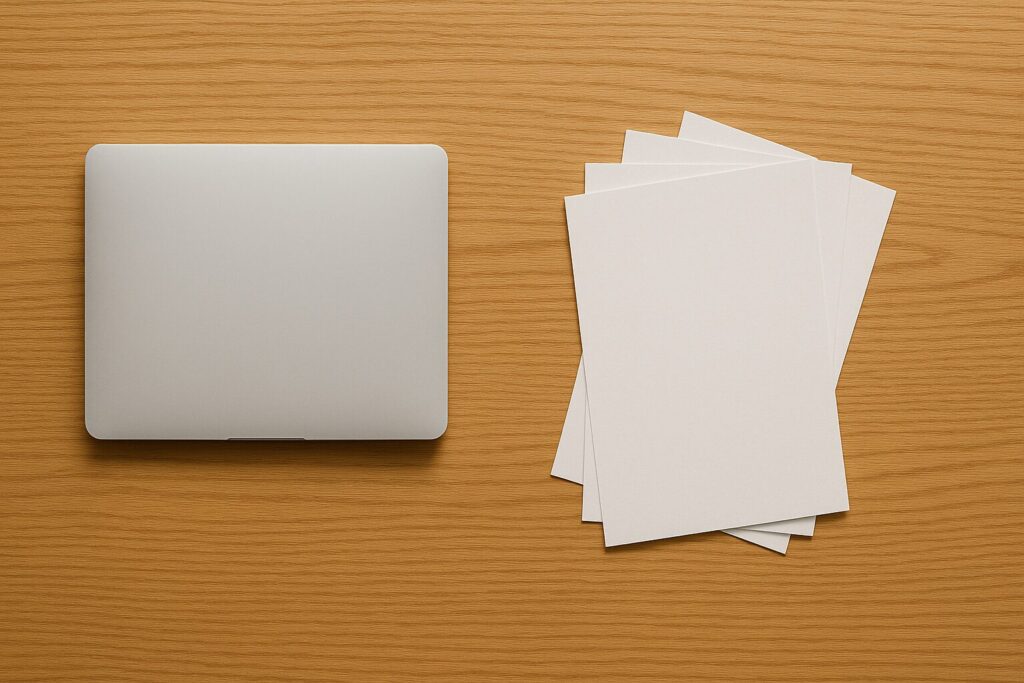 資料が横へずれて視線から外れている不便な状態の俯瞰画像