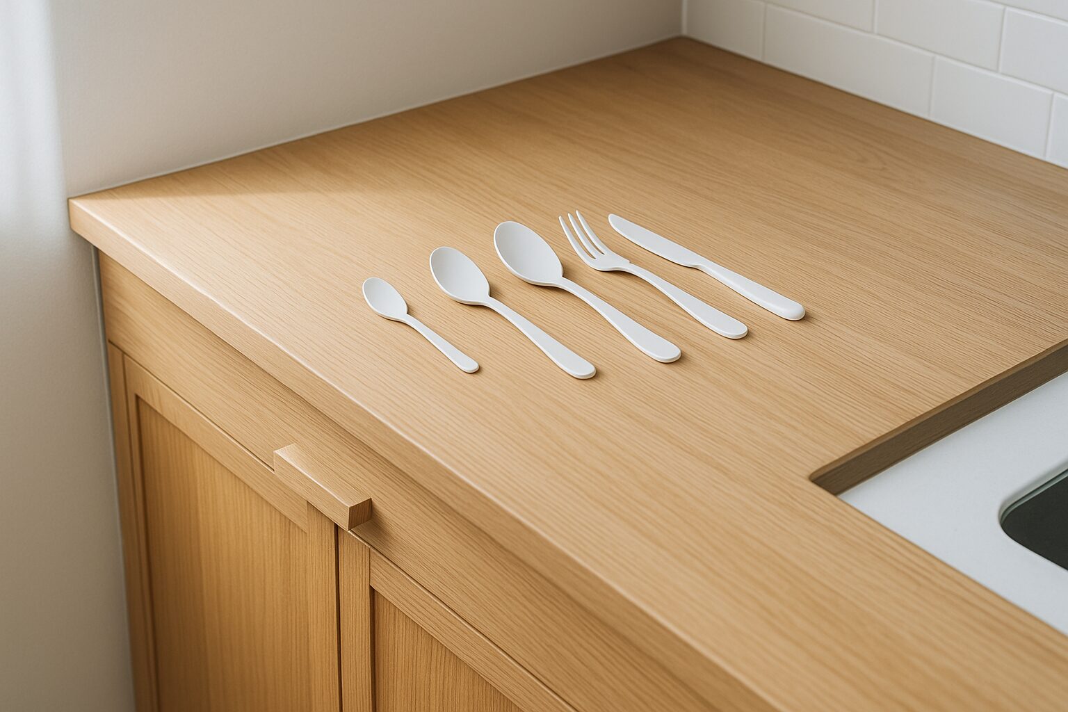 キッチンの引き出しまわりを俯瞰した静かなイメージ写真