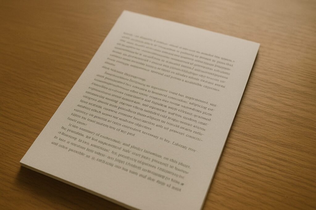 資料の行頭が影になって読みづらい様子を捉えたデスク上の挿入画像