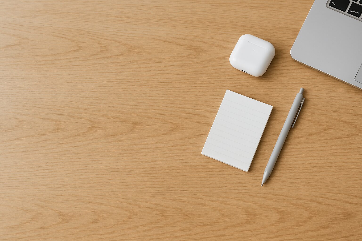 デスク右側だけ小物が集まりやすい状態を俯瞰で写した写真