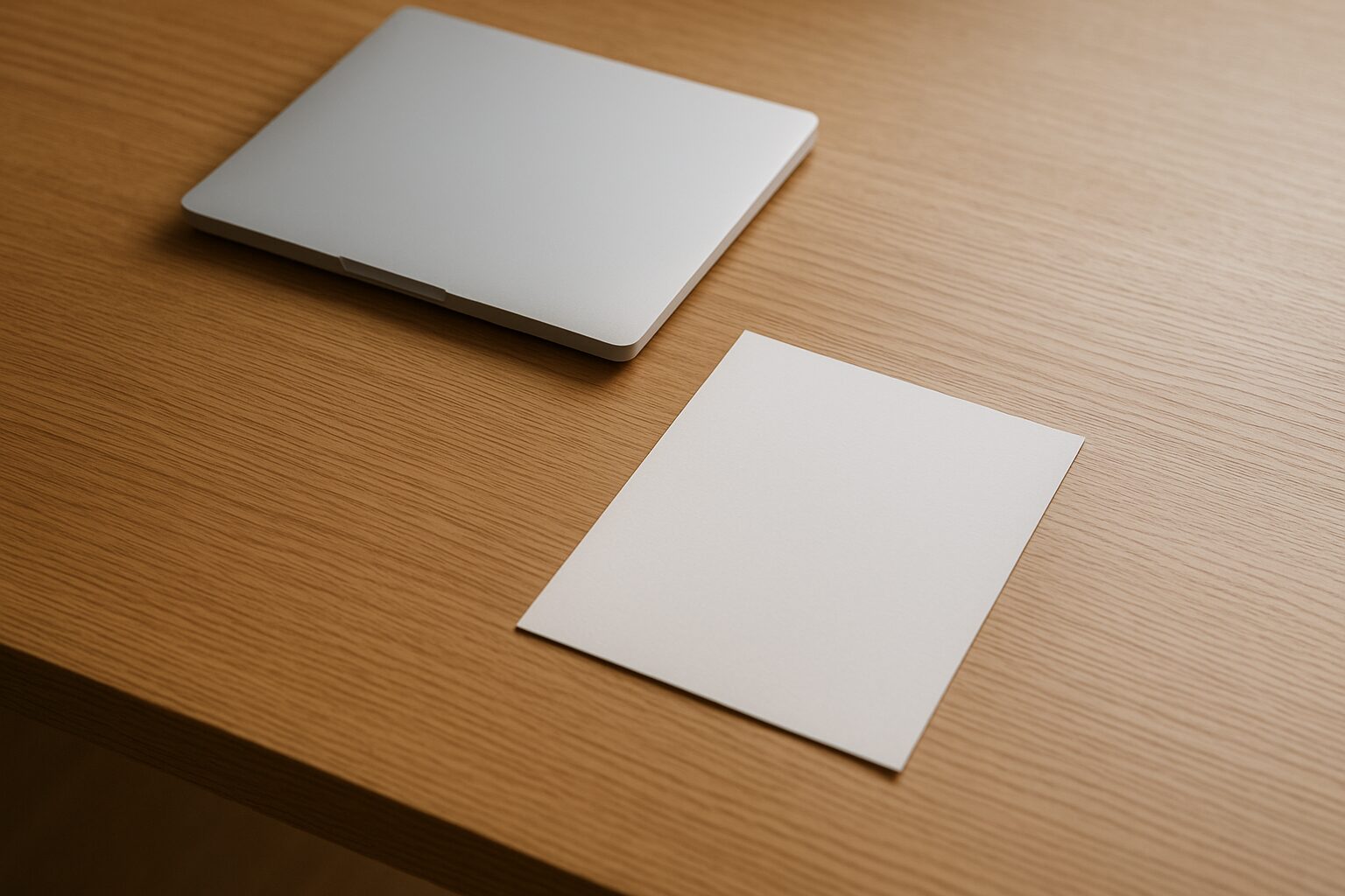 資料を置く前の静かなデスクを俯瞰したアイキャッチ画像